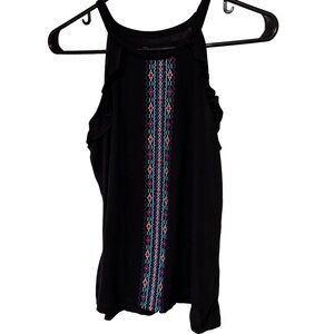 Adorable Place Black Tank Top with Colorful Geometric Design